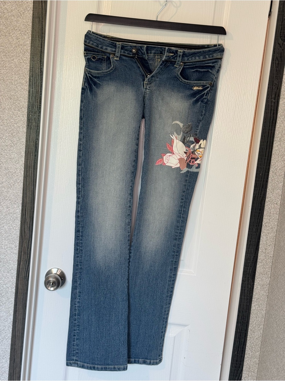 Ed Hardy Straight Leg Jeans with Pink & White Floral Detail